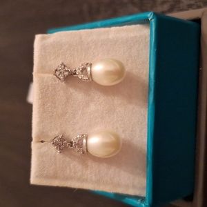 Sterling silver,  diamond, and fresh water pearl dangle earrings, NWT, by Effy.